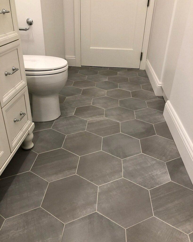 Large gray hexagon floor tile